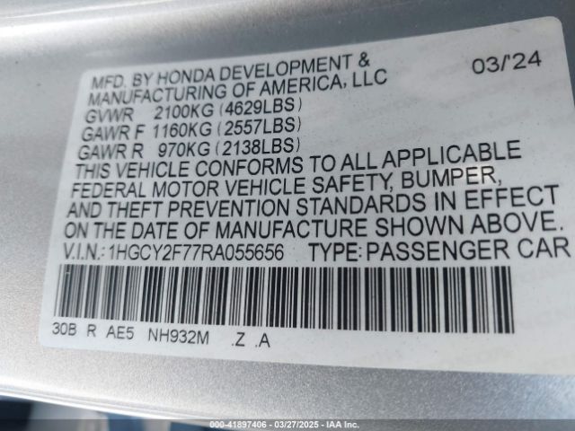 1HGCY2F77RA055656 Honda Accord Hybrid Sport-l