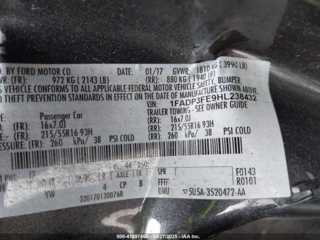 1FADP3FE9HL238432 Ford FOCUS SE