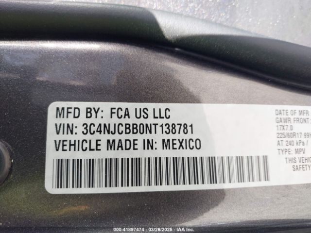 3C4NJCBB0NT138781 Jeep Compass Latitude Fwd