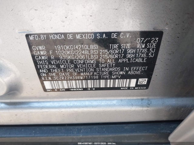 3CZRZ2H39RM717198 Honda Hr-v Awd Lx