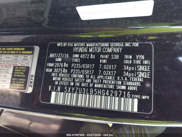 5XYZU3LB5HG429716 Hyundai Santa Fe Sport 2.4l