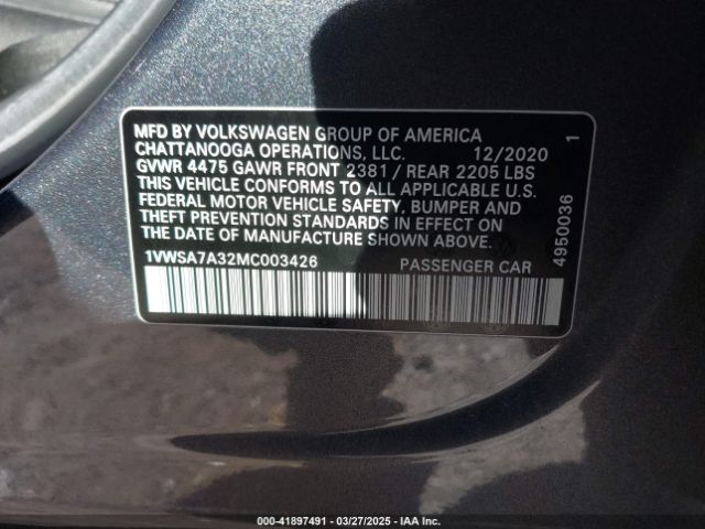 1VWSA7A32MC003426 Volkswagen Passat 2.0t Se