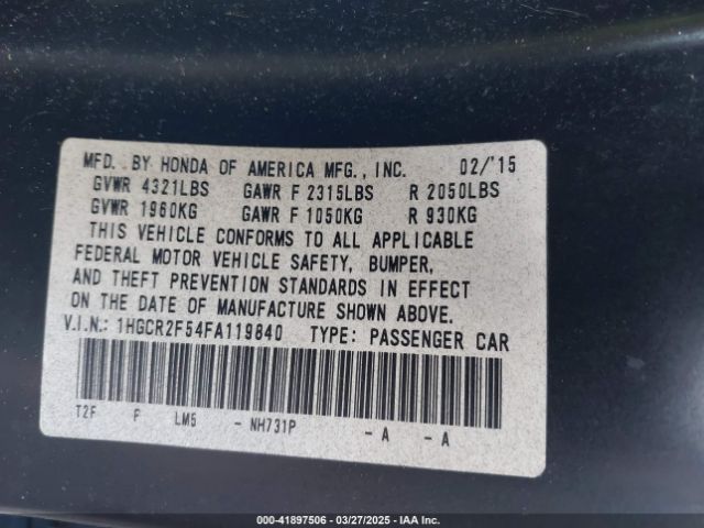 1HGCR2F54FA119840 Honda Accord Sport