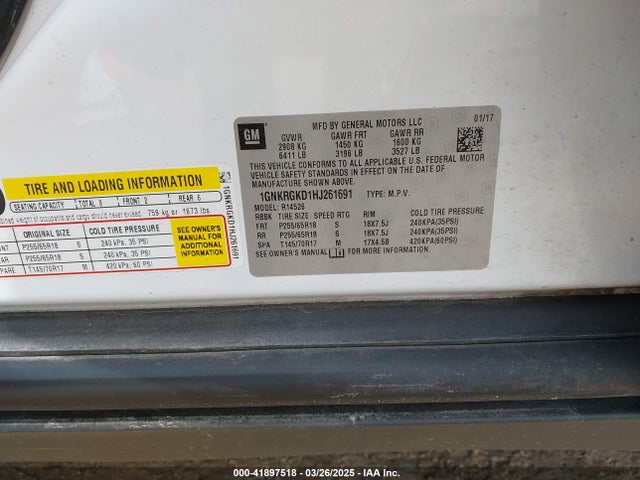 1GNKRGKD1HJ261691 Chevrolet Traverse 1lt