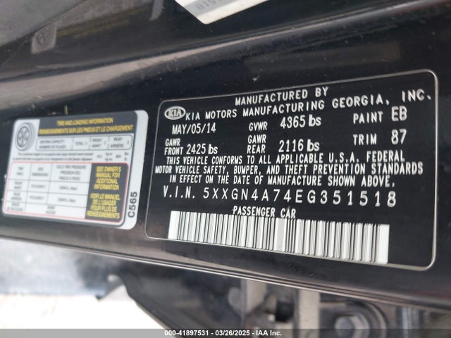 5XXGN4A74EG351518 KIA dohc gdi theta ii