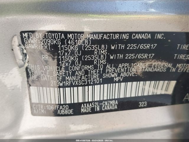 2T3W1RFVXSC312101 Toyota Rav4 Xle
