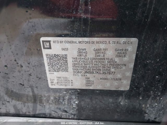 3GNCJNSB7KL357677 Chevrolet TRAX LS
