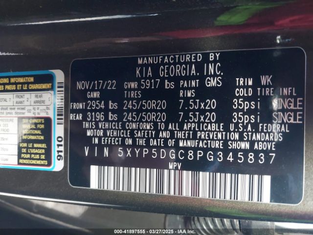 5XYP5DGC8PG345837 KIA Telluride Sx Prestige