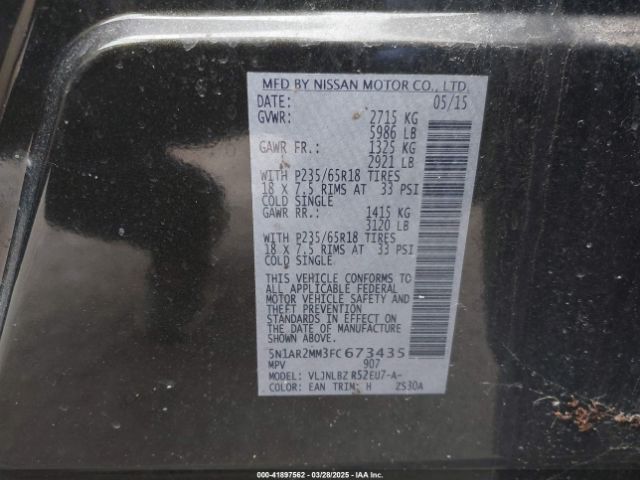 5N1AR2MM3FC673435 Nissan Pathfinder S