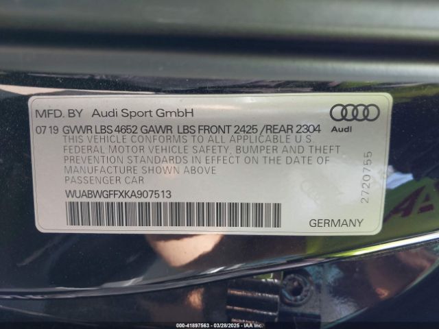 WUABWGFFXKA907513 Audi Rs 3 2.5t