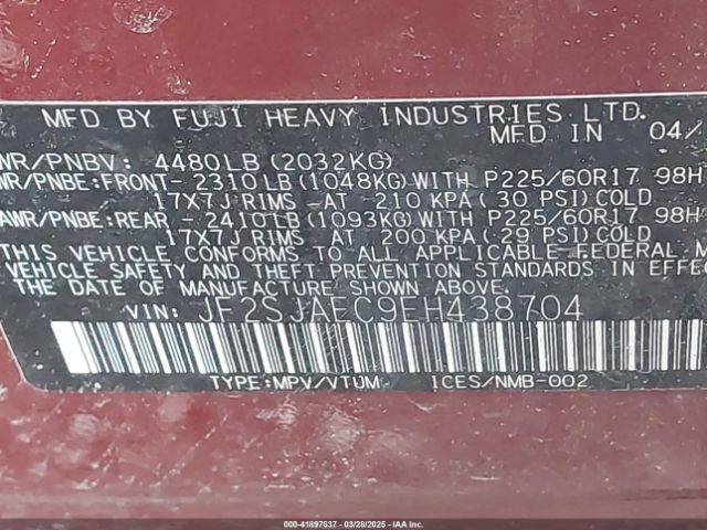 JF2SJAEC9EH438704 Subaru Forester 2.5i Premium
