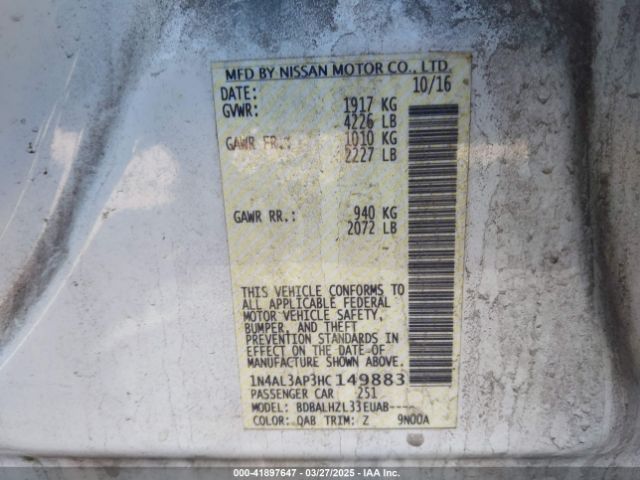 1N4AL3AP3HC149883 Nissan Altima 2.5 Sr