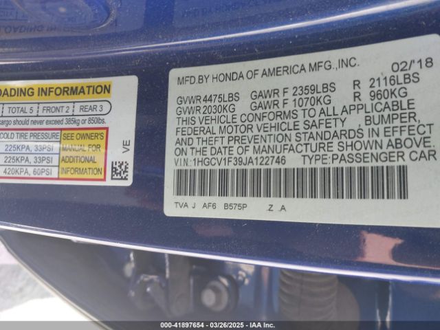 1HGCV1F39JA122746 Honda Accord Sport
