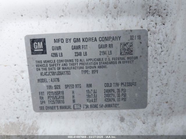KL4CJCSB1JB641703 Buick Encore Essence