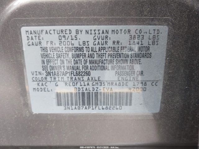 3N1AB7AP1FL682260 Nissan SENTRA SV