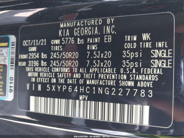 5XYP64HC1NG227783 KIA Telluride S