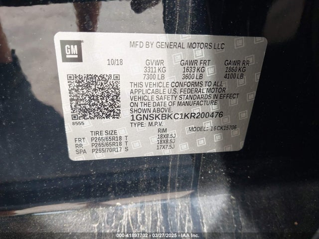 Chevrolet Tahoe Lt 2019 1GNSKBKC1KR200476 Image 9