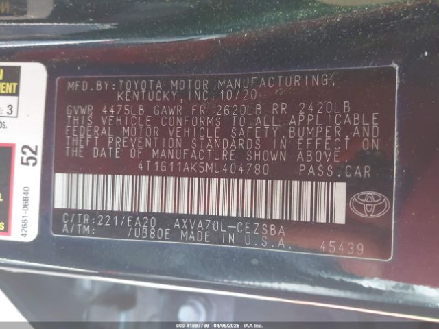 4T1G11AK5MU404780 Toyota CAMRY SE