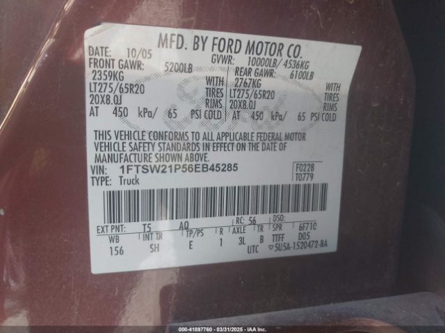 2006 FORD F-250 1FTSW21P56EB45285 Photo 8