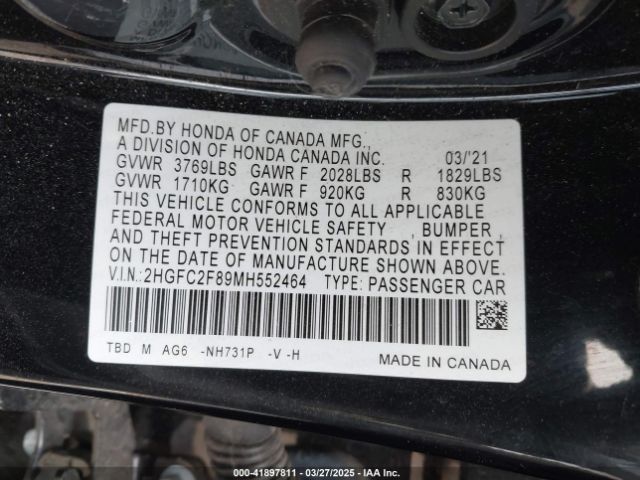 2HGFC2F89MH552464 Honda Civic Sport