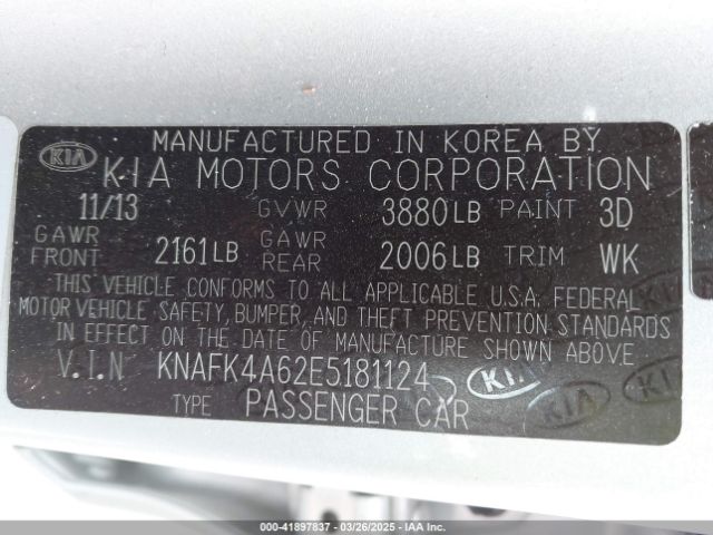 KNAFK4A62E5181124 KIA FORTE LX