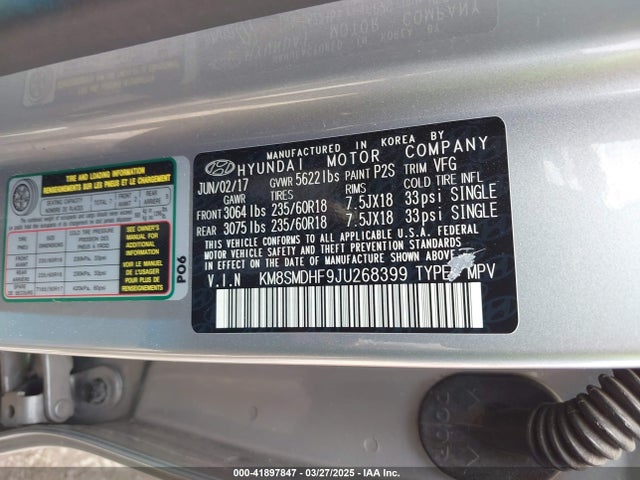 KM8SMDHF9JU268399 Hyundai Santa Fe Se