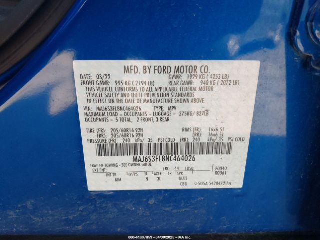 MAJ6S3FL8NC464026 Ford ECOSPORT S