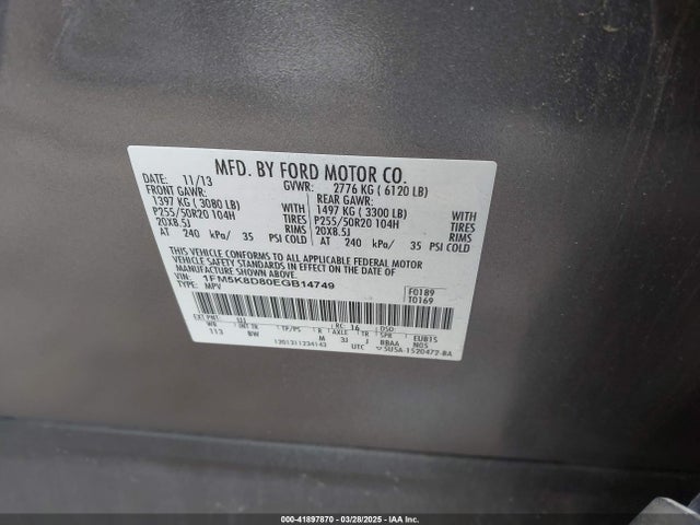 Ford EXPLORER XLT 2014 1FM5K8D80EGB14749 Image 9