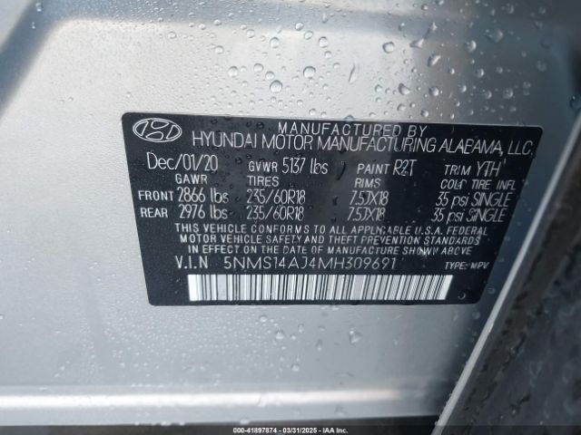 5NMS14AJ4MH309691 Hyundai Santa Fe Se