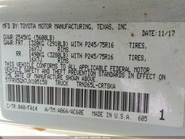 5TFRX5GN7JX105158 Toyota Tacoma Sr