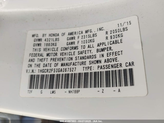 1HGCR2F50GA067527 Honda Accord Sport