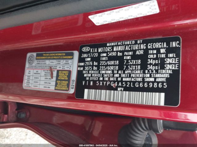 5XYPG4A52LG669865 KIA Sorento 3.3l Lx