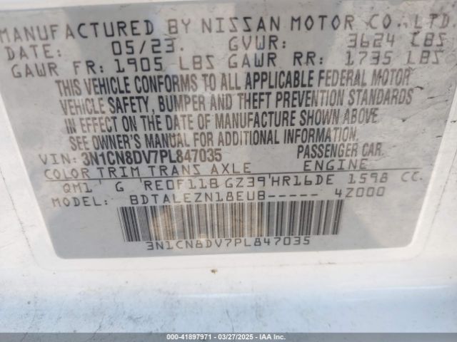3N1CN8DV7PL847035 Nissan Versa 1.6 S Xtronic Cvt