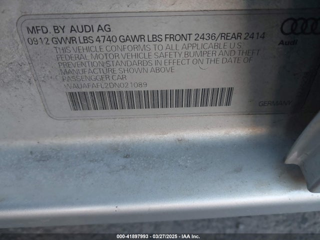 2013 AUDI A4 WAUAFAFL2DN021089 Photo 8