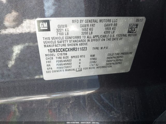1GNSCCKCXHR311023 Chevrolet Tahoe Premier