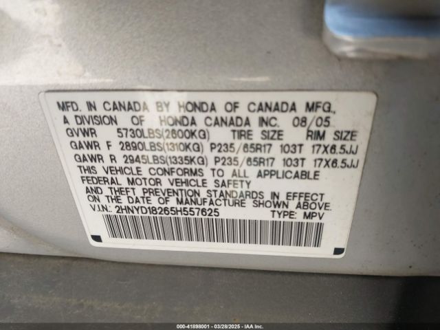 2005 ACURA MDX 2HNYD18265H557625 Photo 8
