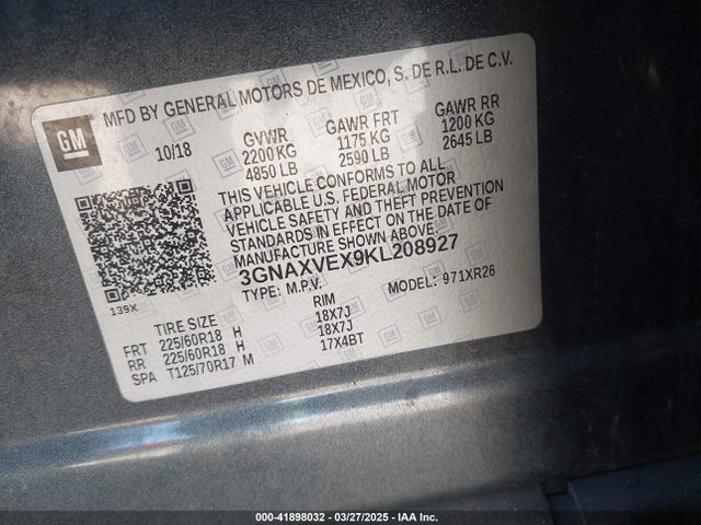 3GNAXVEX9KL208927 Chevrolet EQUINOX LT