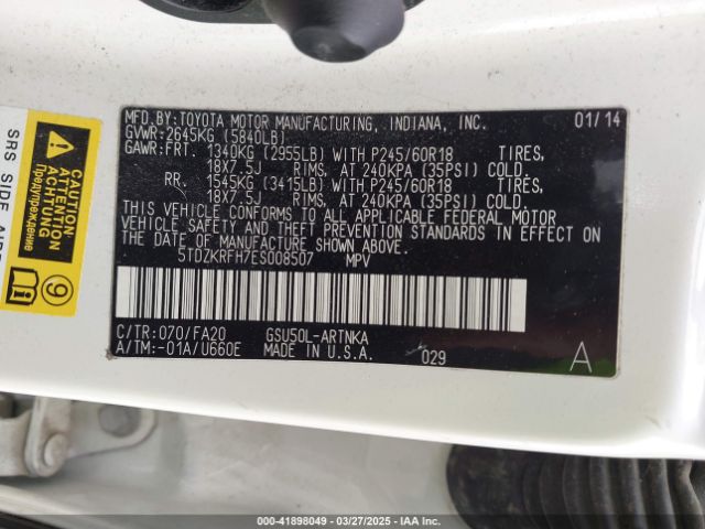 5TDZKRFH7ES008507 Toyota Highlander Le Plus V6