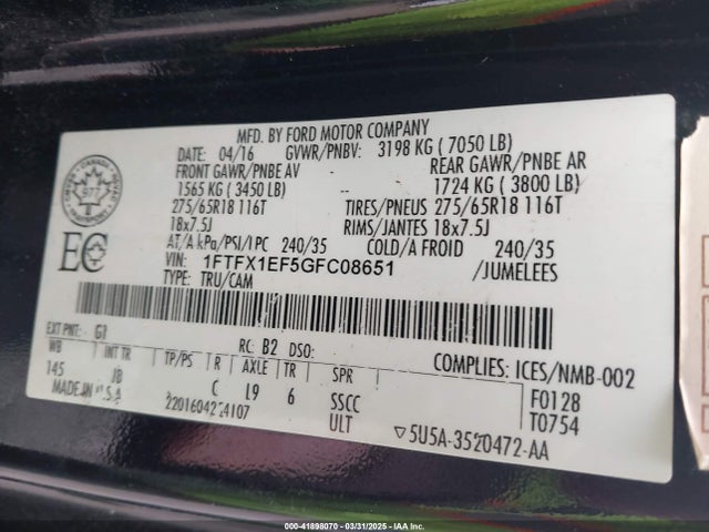 Ford F-150 Xlt 2016 1FTFX1EF5GFC08651 Image 9