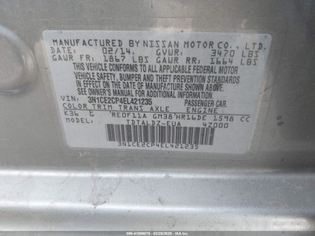 3N1CE2CP4EL421235 Nissan Versa Note Sv