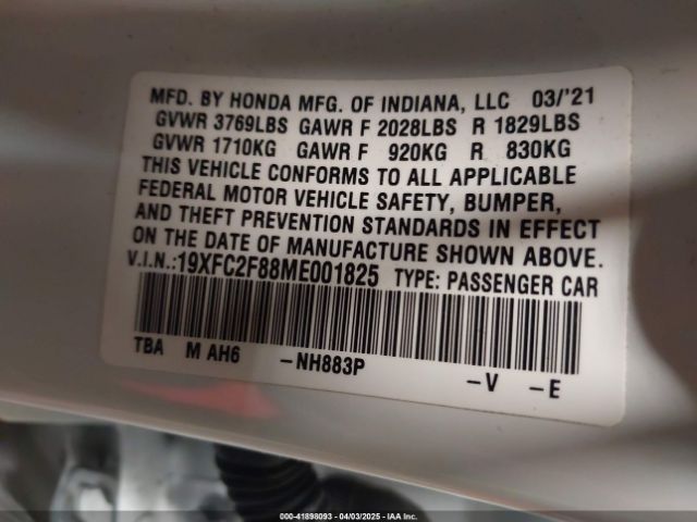 19XFC2F88ME001825 Honda Civic Sport