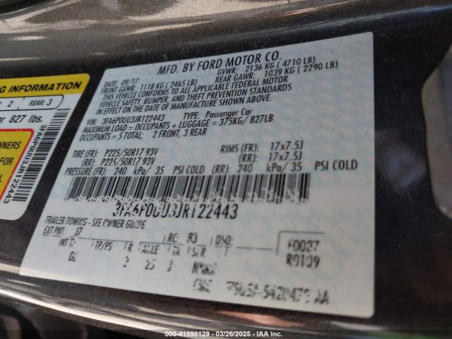 3FA6P0UU3JR122443 Ford Fusion Hybrid S