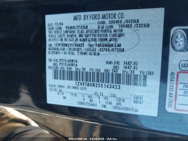 2005 FORD MUSTANG 1ZVFT80N255143423 Photo 8