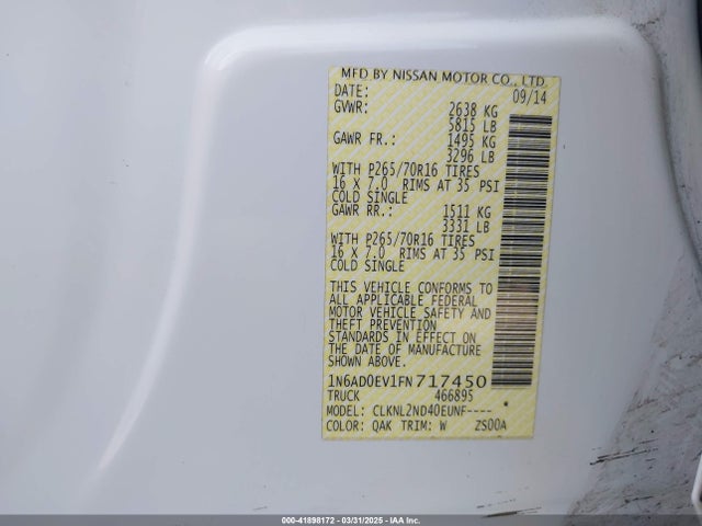 Nissan Frontier Sv 2015 1N6AD0EV1FN717450 Image 9