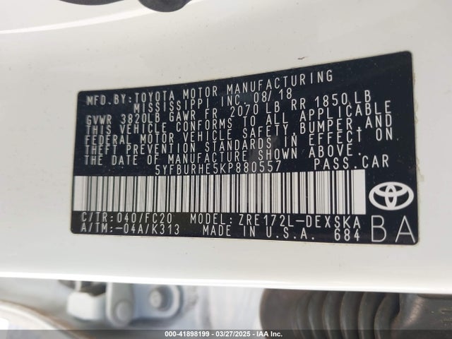 5YFBURHE5KP880557 Toyota COROLLA SE