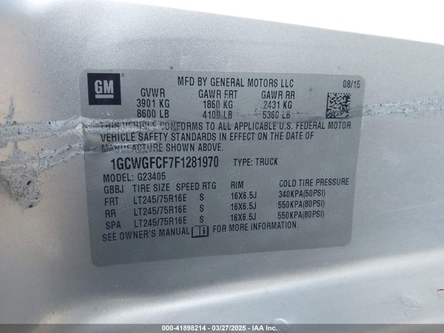 1GCWGFCF7F1281970 Chevrolet Express 2500 Work Van