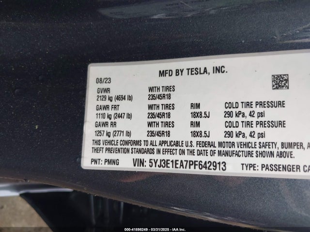 2023 TESLA MODEL 3 5YJ3E1EA7PF642913 Photo 8