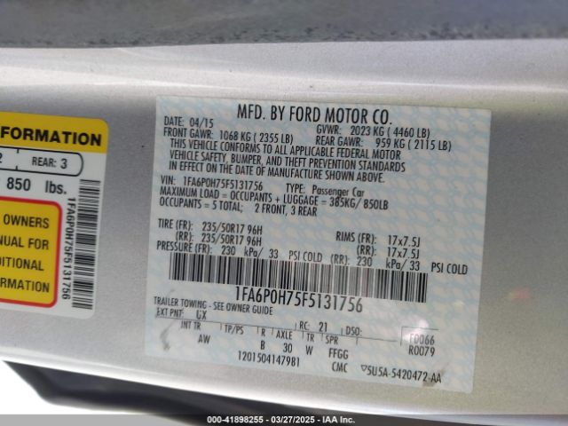 1FA6P0H75F5131756 Ford FUSION SE