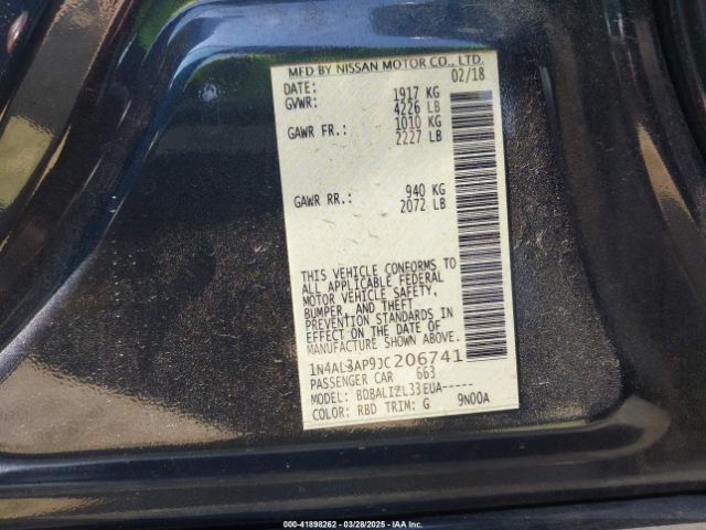 1N4AL3AP9JC206741 Nissan Altima 2.5 Sv