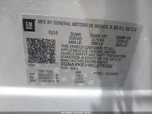 3GNAXKEV8KL279162 Chevrolet EQUINOX LT
